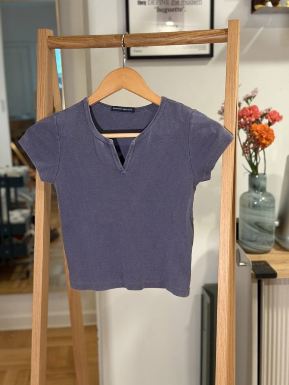 Brandy Melville Notch-Neck Baby Tee Dusty Blue OS